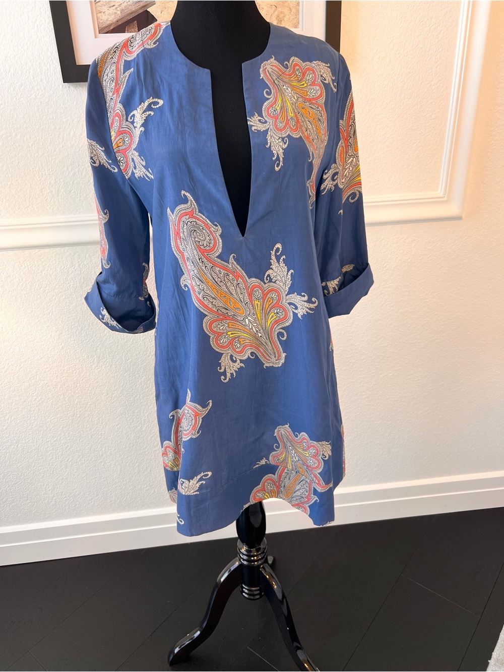 Blue Paisley V-Neck Tunic Dress